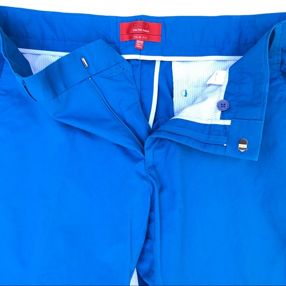 Men’s Red Saks Fifth Avenue Blue Trim Fit Pants - Picture 2 of 9
